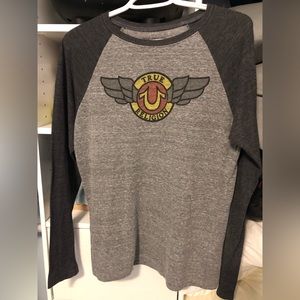 Mens True Religion long sleeve grey baseball shirt